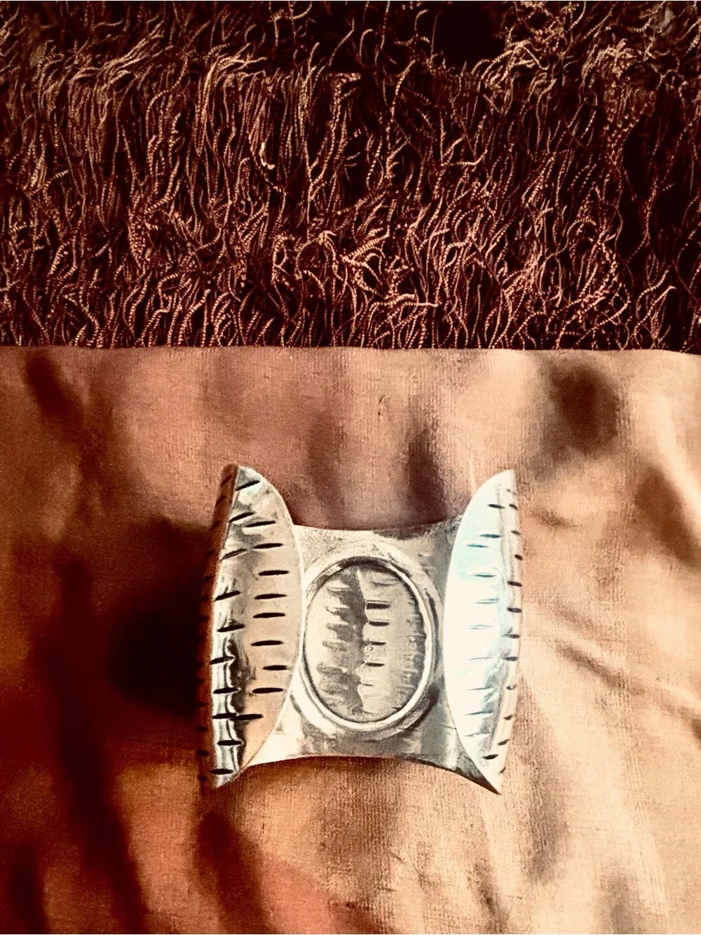Vintage 1970’s Style Silver Cuff with Deep Garnet Natural Center Stone